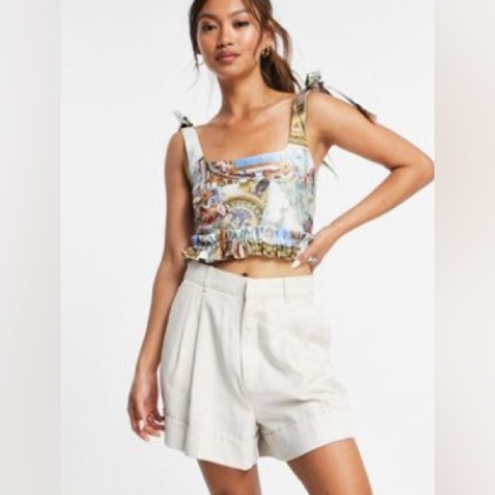 ASOS European Summer, Renaissance Motif Cropped Corset Style Bow Tank